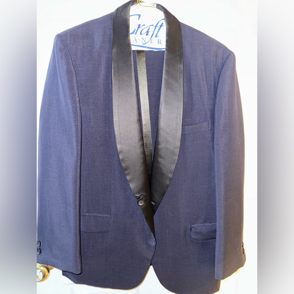 Elegant Navy Tuxedo with Black Satin Lapel